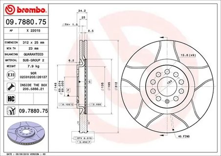 DISC FRANA BREMBO 09.7880.75 - Compatibil cu AUDI, SEAT, SKODA, VW