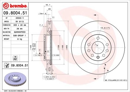 DISC FRANA BREMBO 09.8004.51 - Compatibil cu OPEL, VAUXHALL