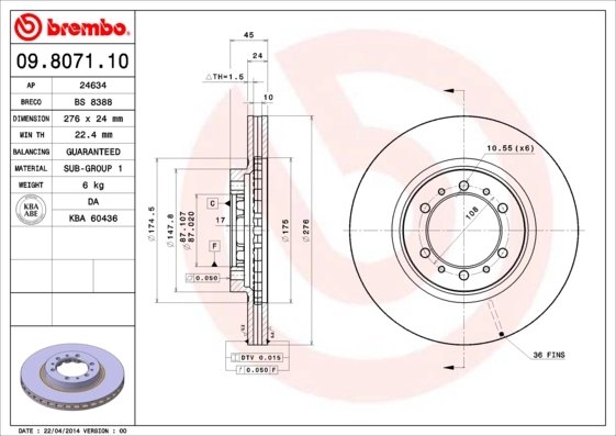 DISC FRANA BREMBO 09.8071.11 - Compatibil cu CHANGFENG, MITSUBISHI, MITSUBISHI (BJC)