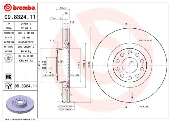 DISC FRANA BREMBO 09.8324.11 - Compatibil cu AUDI