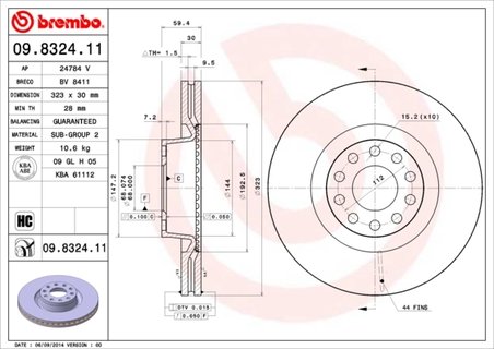 DISC FRANA BREMBO 09.8324.11 - Compatibil cu AUDI