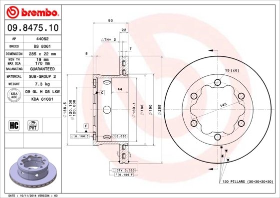 DISC FRANA BREMBO 09.8475.10 - Compatibil cu MERCEDES-BENZ, VW