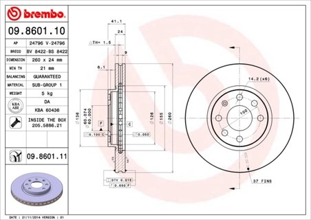 DISC FRANA BREMBO 09.8601.11 - Compatibil cu CHEVROLET, OPEL, VAUXHALL