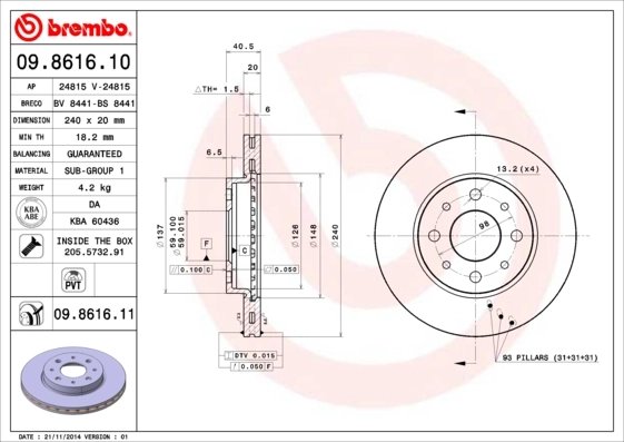 DISC FRANA BREMBO 09.8616.11 - Compatibil cu FIAT, FORD