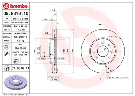 DISC FRANA BREMBO 09.8616.11 - Compatibil cu FIAT, FORD