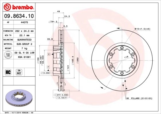 DISC FRANA BREMBO 09.8634.10 - Compatibil cu NISSAN