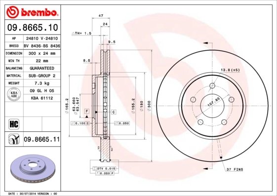 DISC FRANA BREMBO 09.8665.11 - Compatibil cu FORD, FORD (CHANGAN), JAGUAR