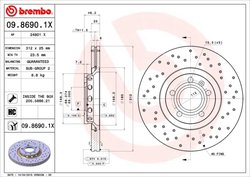 DISC FRANA BREMBO 09.8690.1X - Compatibil cu AUDI, AUDI (FAW), SEAT, SKODA, VW, VW (SVW), ZHONGHUA (BRILLIANCE)