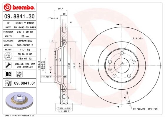 DISC FRANA BREMBO 09.8841.31 - Compatibil cu AUDI, AUDI (FAW)