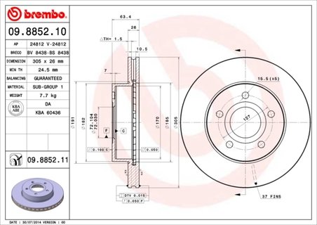 DISC FRANA BREMBO 09.8852.11 - Compatibil cu JEEP, JEEP (BJC)