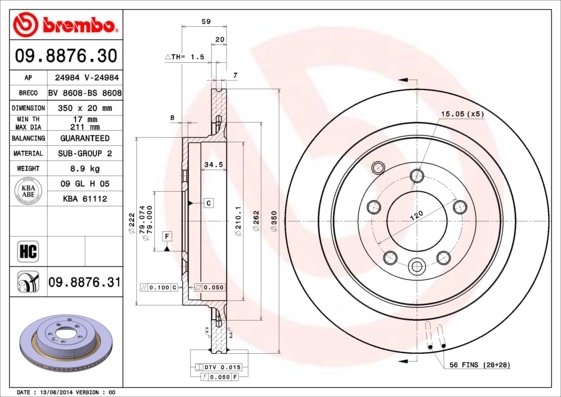 DISC FRANA BREMBO 09.8876.31 - Compatibil cu LAND ROVER
