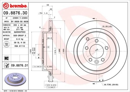 DISC FRANA BREMBO 09.8876.31 - Compatibil cu LAND ROVER