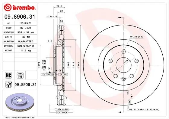 DISC FRANA BREMBO 09.8906.31 - Compatibil cu CHEVROLET