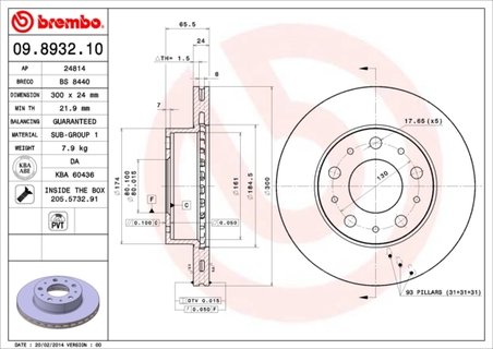 DISC FRANA BREMBO 09.8932.10 - Compatibil cu CITROEN, FIAT, PEUGEOT
