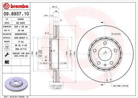 DISC FRANA BREMBO 09.8937.11 - Compatibil cu NISSAN, OPEL, RENAULT, VAUXHALL