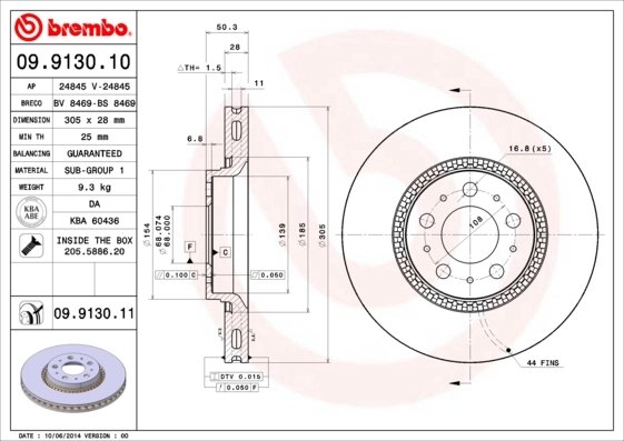 DISC FRANA BREMBO 09.9130.11 - Compatibil cu VOLVO