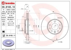 DISC FRANA BREMBO 09.9165.11 - Compatibil cu BAIC, CADILLAC, CHEVROLET, OPEL, SAAB, VAUXHALL