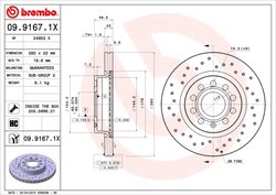 DISC FRANA BREMBO 09.9167.1X - Compatibil cu AUDI, SEAT, SKODA, SKODA (SVW), VW, VW (FAW)