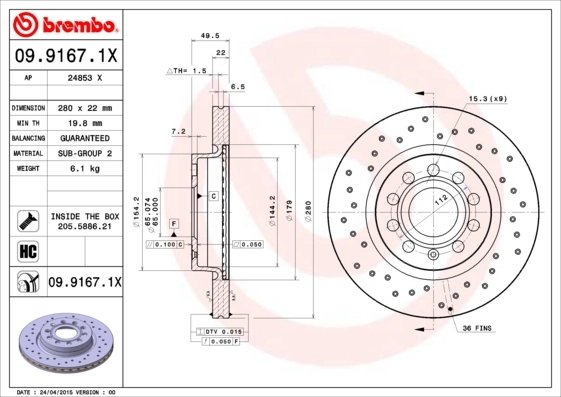 Disc frana Brembo 09.9167.1X