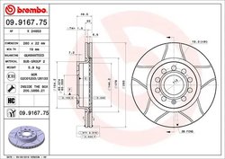DISC FRANA BREMBO 09.9167.75 - Compatibil cu AUDI, SEAT, SKODA, SKODA (SVW), VW, VW (FAW)