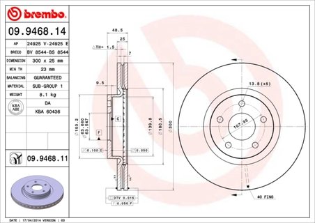 DISC FRANA BREMBO 09.9468.11 - Compatibil cu FORD, FORD AUSTRALIA, VOLVO, VOLVO (CHANGAN)