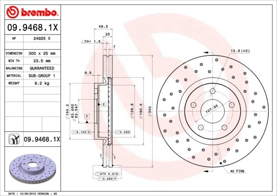 DISC FRANA BREMBO 09.9468.1X - Compatibil cu FORD, FORD AUSTRALIA, VOLVO, VOLVO (CHANGAN)