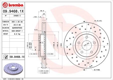 DISC FRANA BREMBO 09.9468.1X - Compatibil cu FORD, FORD AUSTRALIA, VOLVO, VOLVO (CHANGAN)