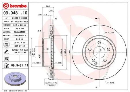 DISC FRANA BREMBO 09.9481.11 - Compatibil cu MERCEDES-BENZ, MERCEDES-BENZ (BBDC)