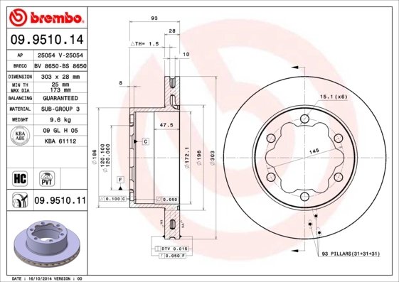 DISC FRANA BREMBO 09.9510.11 - Compatibil cu MERCEDES-BENZ, VW