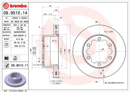 DISC FRANA BREMBO 09.9510.11 - Compatibil cu MERCEDES-BENZ, VW