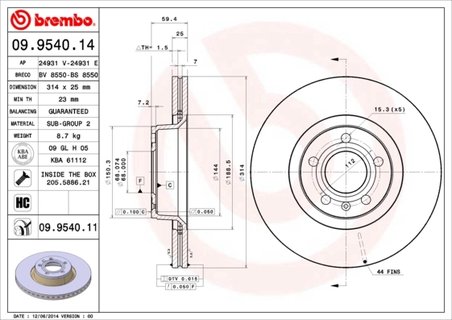 DISC FRANA BREMBO 09.9540.11 - Compatibil cu AUDI, AUDI (FAW)