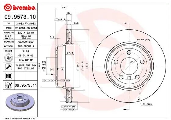 DISC FRANA BREMBO 09.9573.11 - Compatibil cu BMW