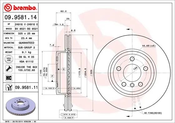 DISC FRANA BREMBO 09.9581.11 - Compatibil cu BMW