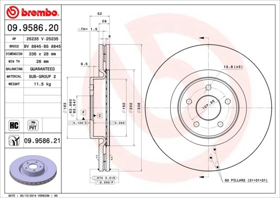 DISC FRANA BREMBO 09.9586.21 - Compatibil cu FORD