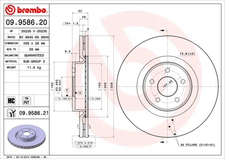 DISC FRANA BREMBO 09.9586.21 - Compatibil cu FORD