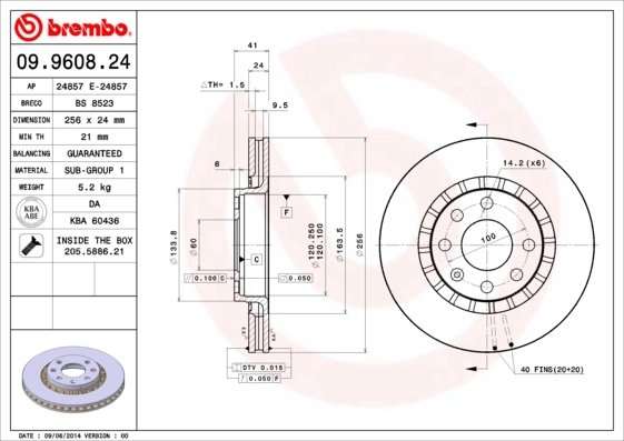 DISC FRANA BREMBO 09.9608.24 - Compatibil cu CHEVROLET, DAEWOO, LOTUS