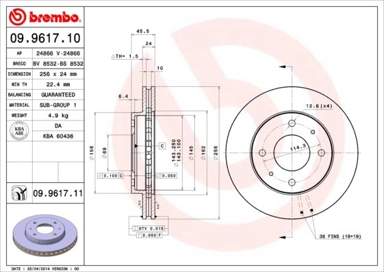 DISC FRANA BREMBO 09.9617.11 - Compatibil cu VOLVO