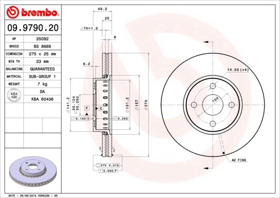 DISC FRANA BREMBO 09.9790.20 - Compatibil cu TOYOTA