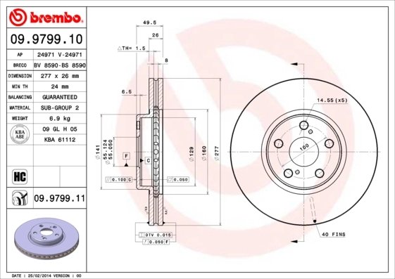 DISC FRANA BREMBO 09.9799.11 - Compatibil cu TOYOTA