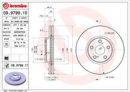 DISC FRANA BREMBO 09.9799.11 - Compatibil cu TOYOTA