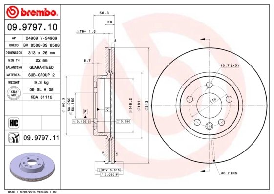 DISC FRANA BREMBO 09.9797.11 - Compatibil cu FORD, SEAT, VW