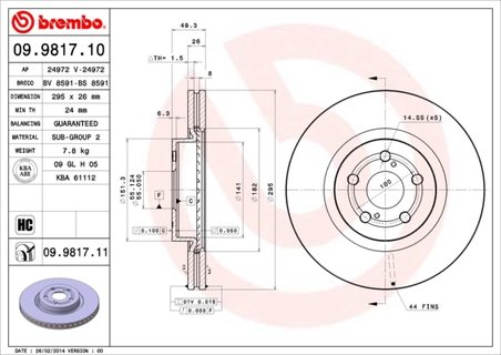 DISC FRANA BREMBO 09.9817.11 - Compatibil cu TOYOTA