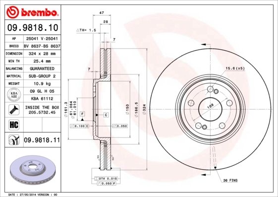 DISC FRANA BREMBO 09.9818.11 - Compatibil cu RENAULT