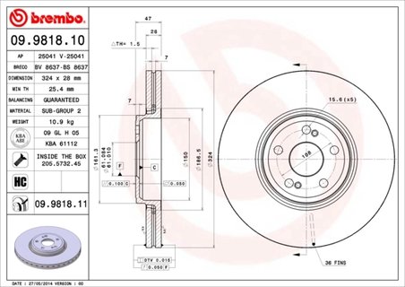 DISC FRANA BREMBO 09.9818.11 - Compatibil cu RENAULT