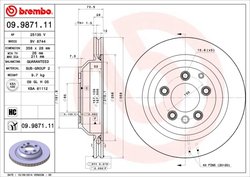 DISC FRANA BREMBO 09.9871.11 - Compatibil cu AUDI, PORSCHE, VW