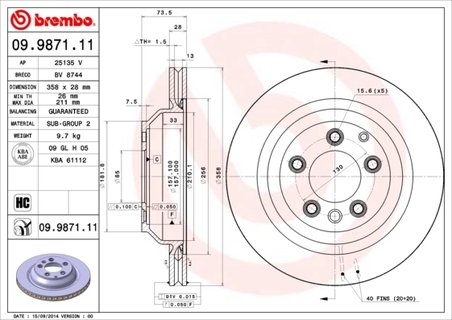 DISC FRANA BREMBO 09.9871.11 - Compatibil cu AUDI, PORSCHE, VW