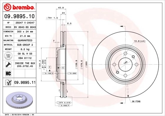 DISC FRANA BREMBO 09.9895.11 - Compatibil cu FENGXING, RENAULT