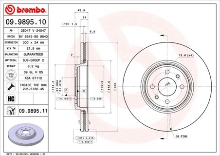 DISC FRANA BREMBO 09.9895.11 - Compatibil cu FENGXING, RENAULT