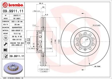 DISC FRANA BREMBO 09.9911.11 - Compatibil cu AUDI, VW