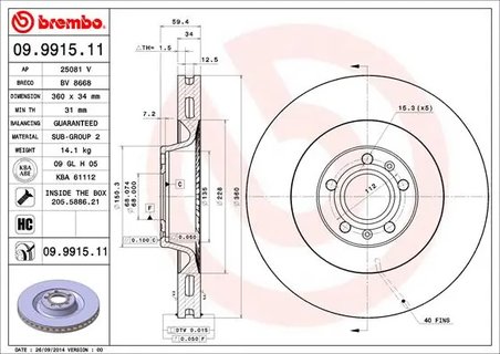 DISC FRANA BREMBO 09.9915.11 - Compatibil cu AUDI, VW